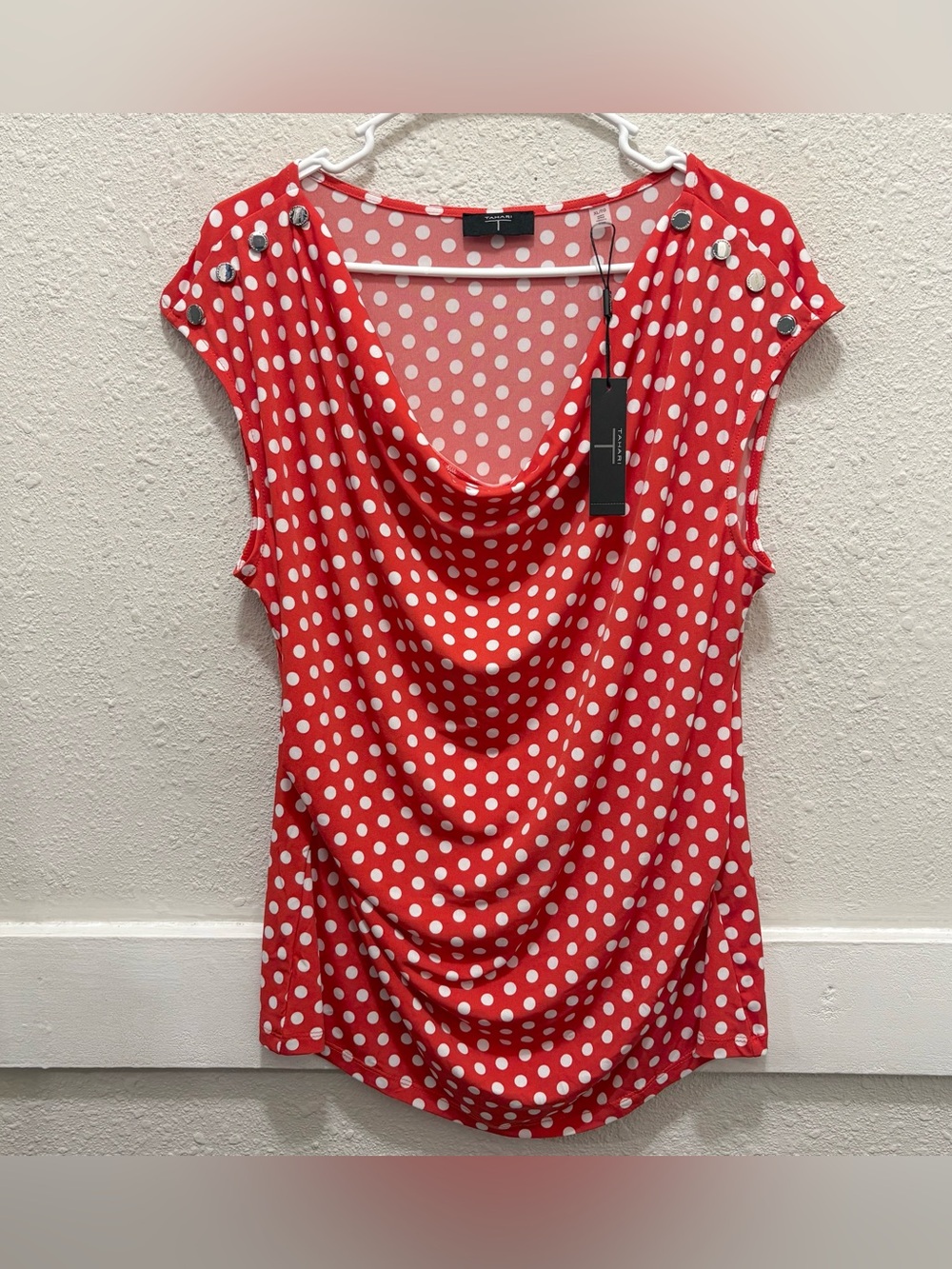 Tahari Red and White Polka Dot Sleeveless Top
NWT XL